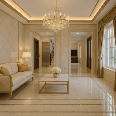 Imperial Marble Luxe Living Room for 2 Oakland Estates villa in North Bangalore