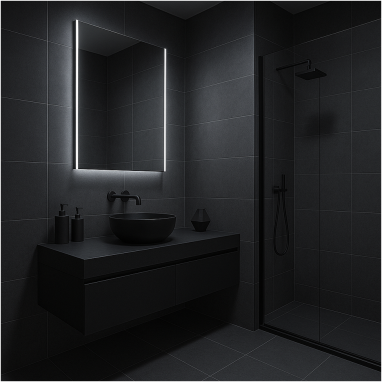 Minimal Matte Black Bathroom Design for 2 Oakland Estates villa in Devanahalli.