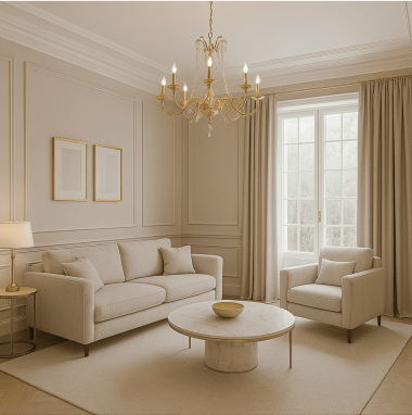 Neo-Classical Grandeur Living Room for 2 Oakland Estates villa in Devanahalli.