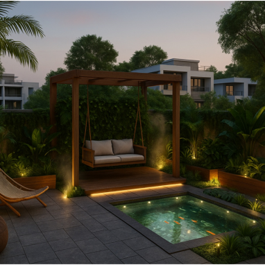 Urban Jungle Forest Terrace Design for 2 Oakland Estates villa in Devenahlli