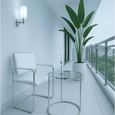 Minimal Chrome + White Balcony