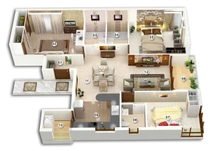 Bella Vista apartment interior layout with bedrooms and living areas