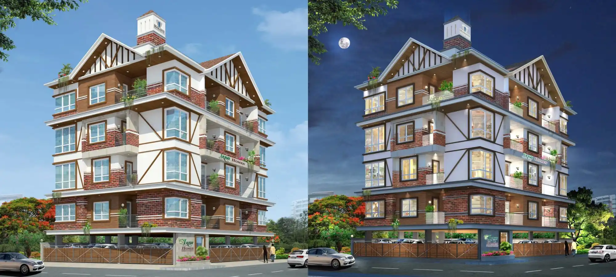Irish Homes modern residential building exterior with balconies and landscaped surroundings