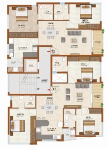 Irish Homes M-11 apartment floor plan with bedrooms, bathrooms, kitchen, dining and living areas