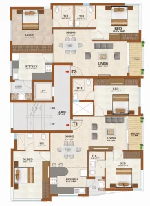 Irish Homes apartment floor plan with bedrooms, living areas and balconies