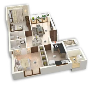 Irish Homes 3D apartment floor plan with bedrooms and living areas