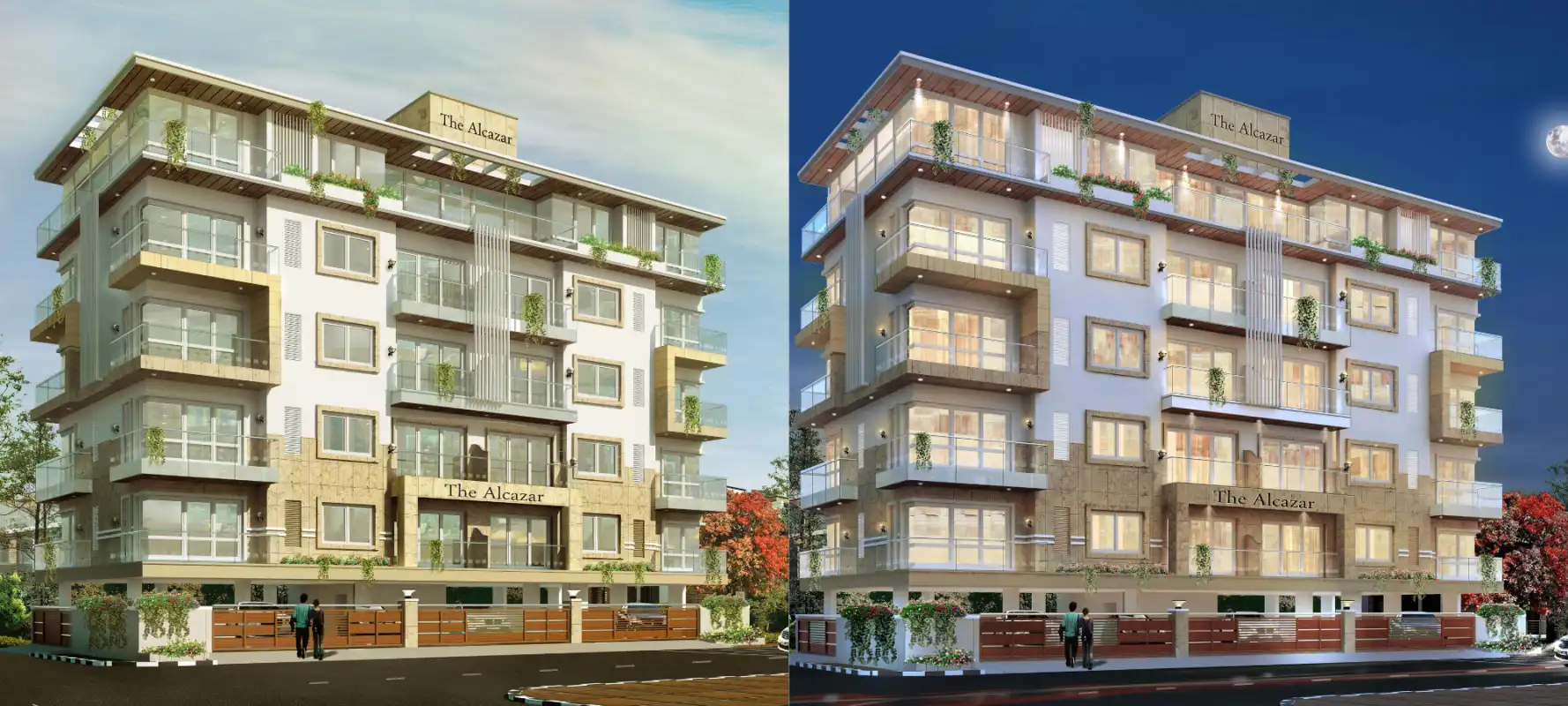 The Alcazar modern residential apartment exterior with balconies and landscaped surroundings