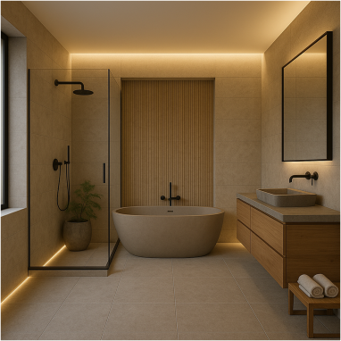Japandi Zen Retreat Spa Bathroom Design for 2 oakland Estates