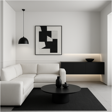 Minimalist Monochrome Living Room Plan