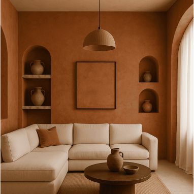 Warm Mediterranean Clay Living Room for 2 oakland Estates
