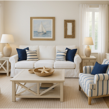 Coastal White Breeze Living Room Plan