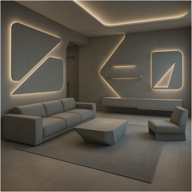 Ultra-Modern Floating Geometry Living Room for 2 oakland Estates