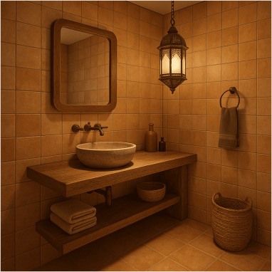 Boho Earthy Chic Bathroom Design for 2 oakland Estates