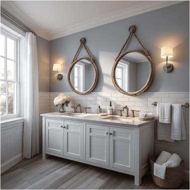 Hamptons Coastal Bathroom Design for 2 oakland Estates