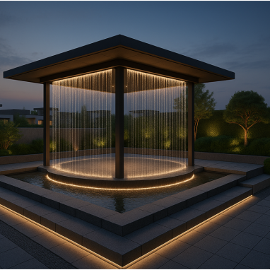 Floating Pavilion With Water Curtains