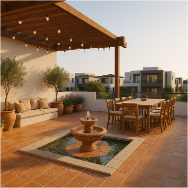 Mediterranean Sun & Stone Terrace Design for 2 oakland Estates