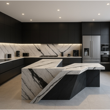Marble-Luxe Monochrome Kitchen